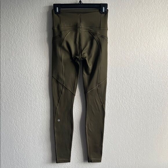 Like New! Lululemon Dark Olive High-Waisted Leggings in Size 4 - Picture 4 of 10